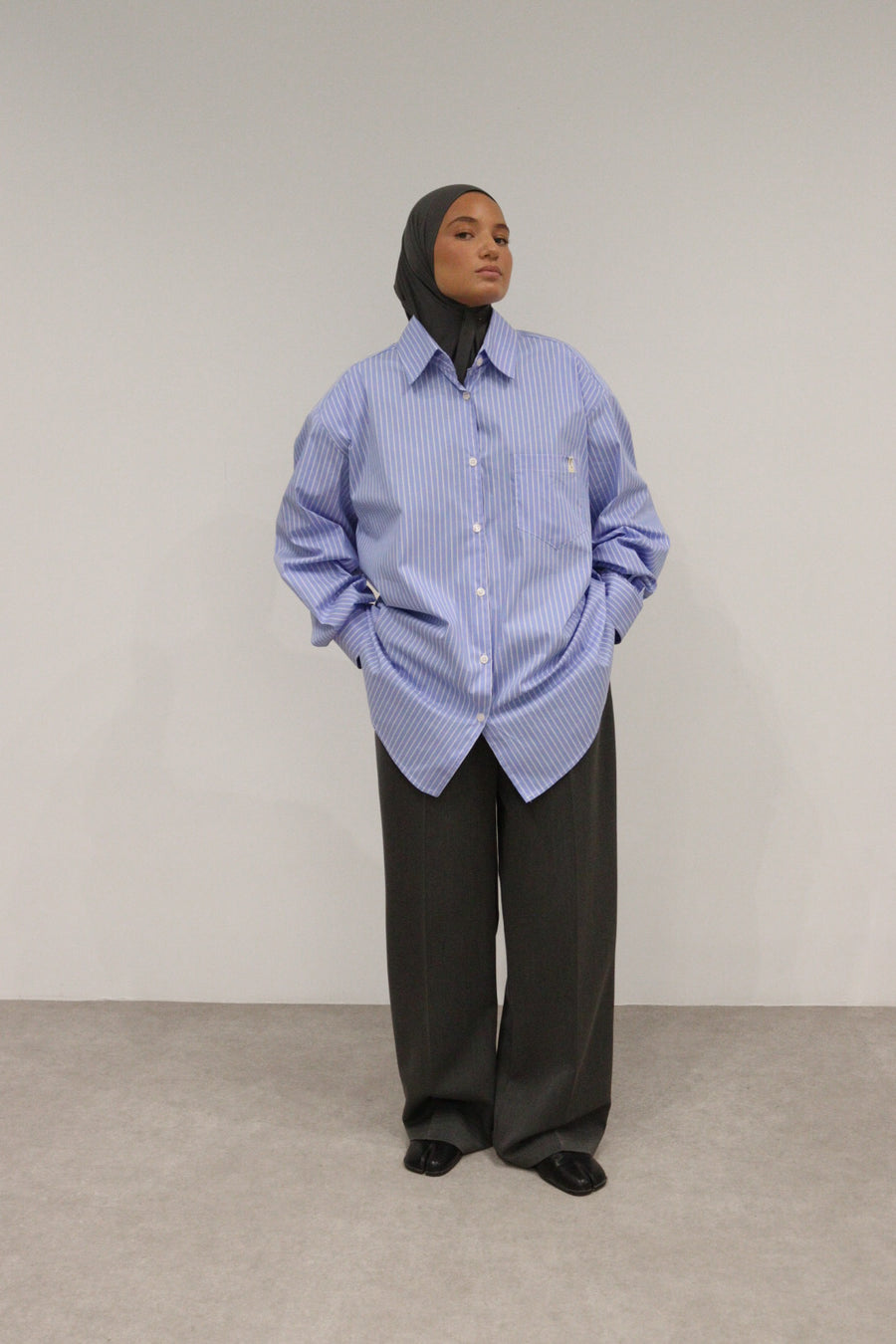Chemise à épaulettes [Bleu Rayé]